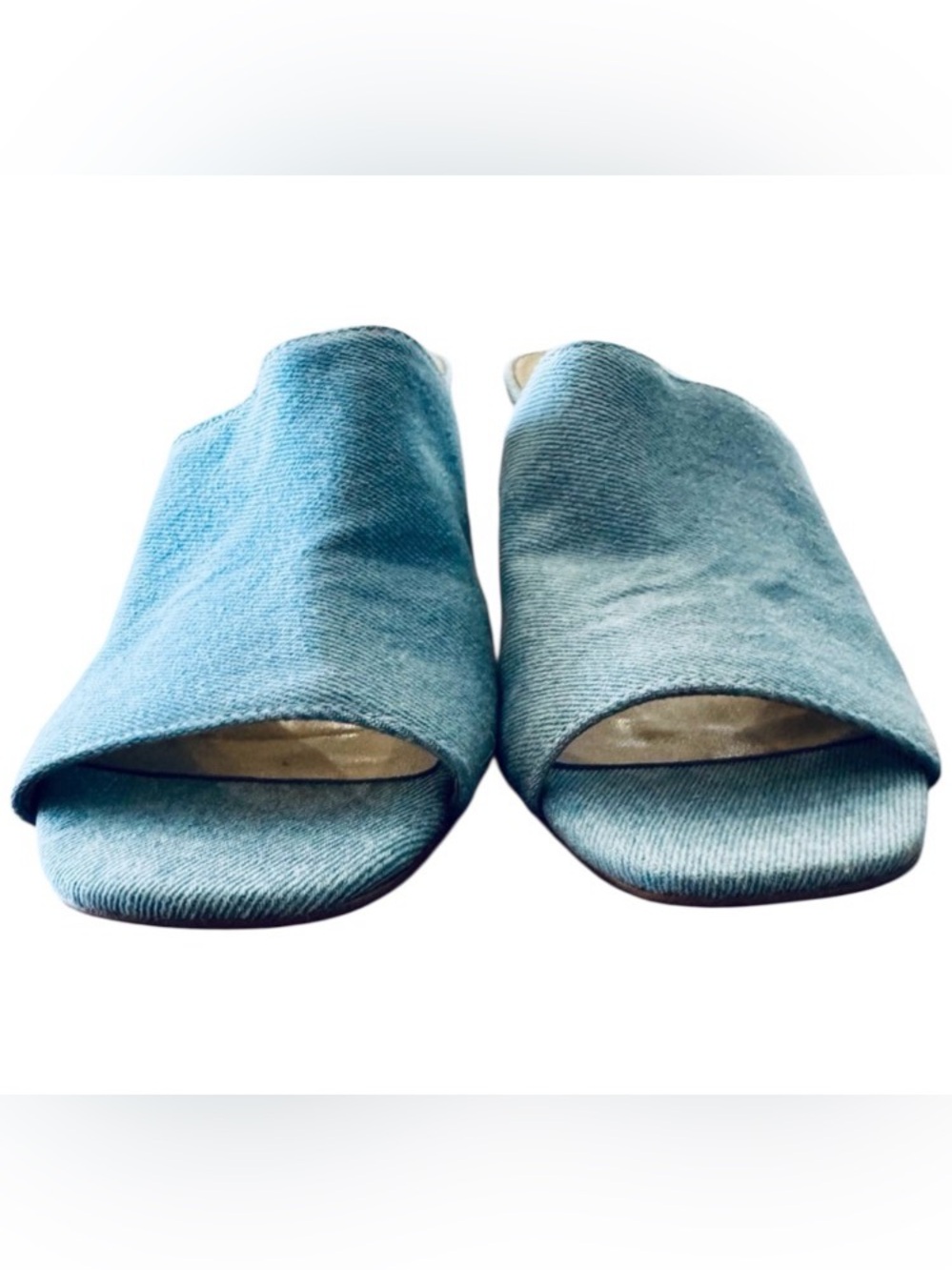 NWT Nine West size 9.5 Denim Blue Jean Slides Mules Block Heel Scandi Normgirl - Picture 7 of 11